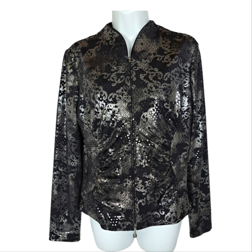 Joseph Ribkoff Artsy Geometric Sequined Ruched Jacket - Picture 1 of 11
